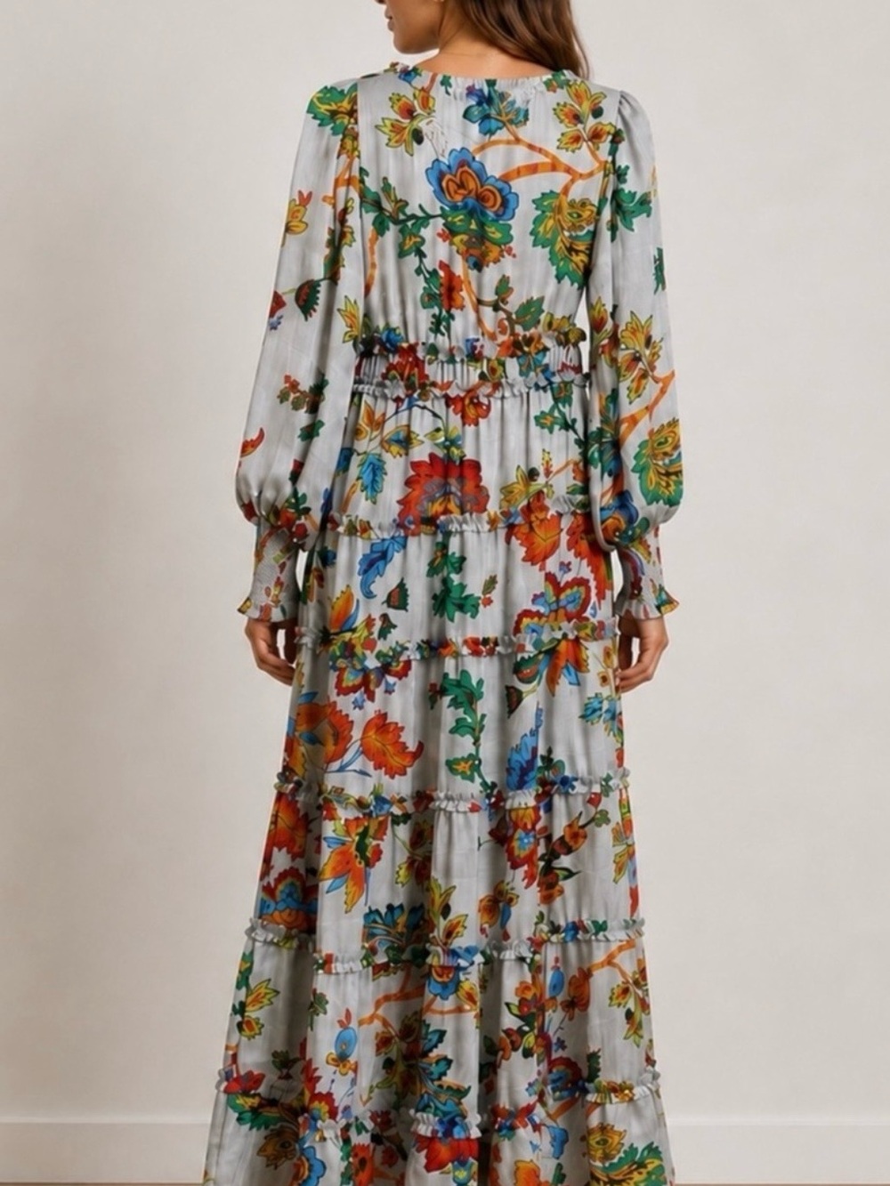 NWT CHELSEA & VIOLET MARGAUX PLISSE FLORAL PRINT TIERED MAXI DRESS-MED - Picture 2 of 13